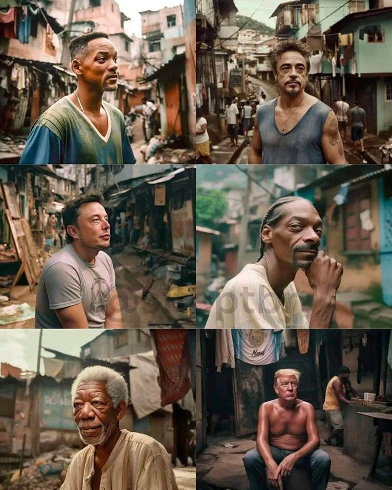 Inteligência Artificial cria imagens de famosos caso eles fossem pobres e morassem no Brasil.